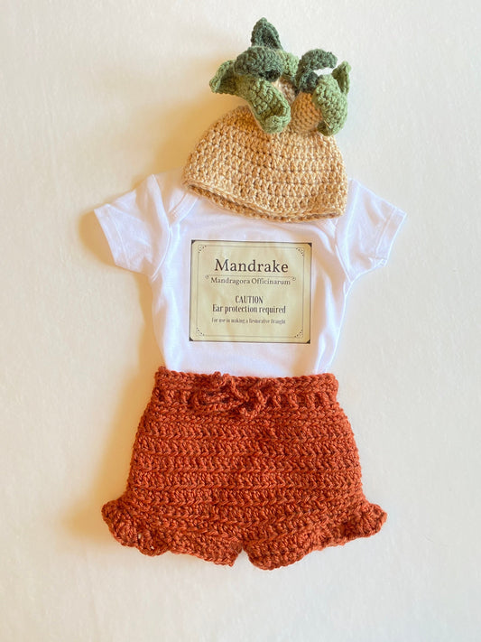 Mandrake Baby Outfit - Harry Potter- Baby Onesie - Baby Shower Gift - Halloween Costume - Complete outfit w/ hat, onesie, & shorts