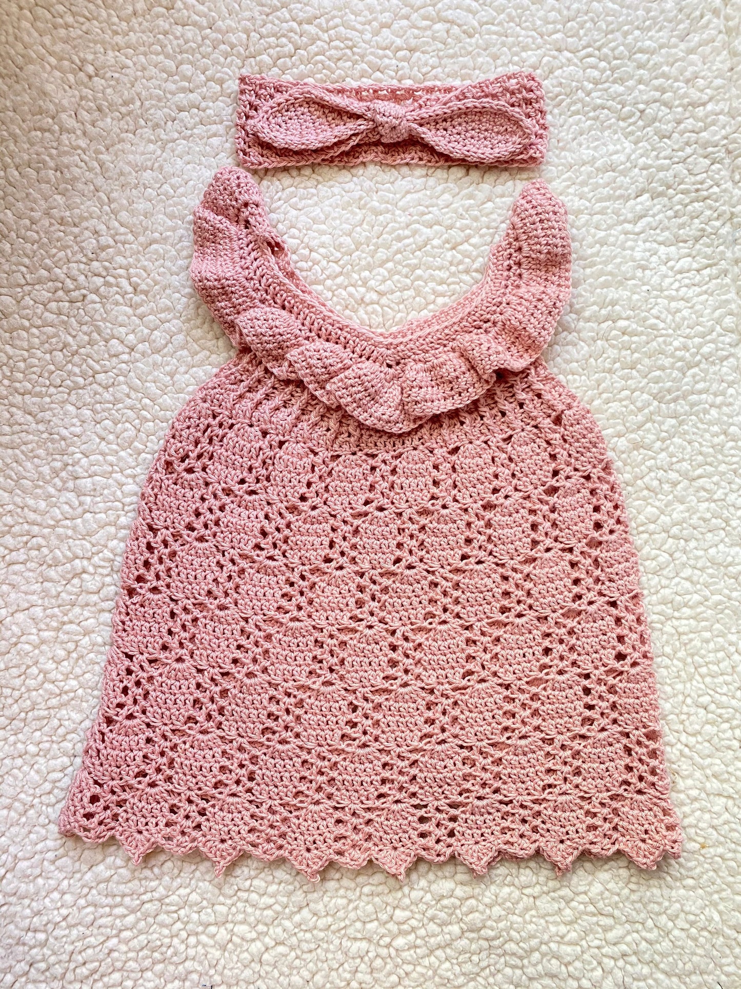 Crocheted Boho Ruffle Baby Dress w/ matching Headband, Baby Girl Boho – Ethereal Thread Co
