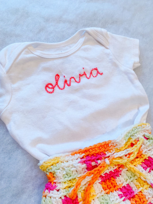 Hand embroidered, personalized baby onesies! Custom embroidery & personalization, baby shower gift, new baby, cute baby set, newborn outfit